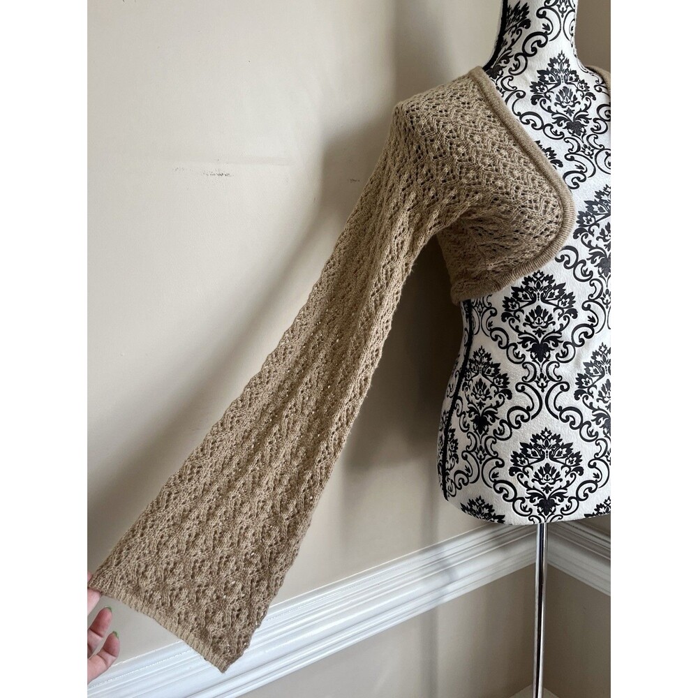 Vintage Y2K Windsor Crochet Bolero Large Tan Knit Shrug Cropped Cardigan